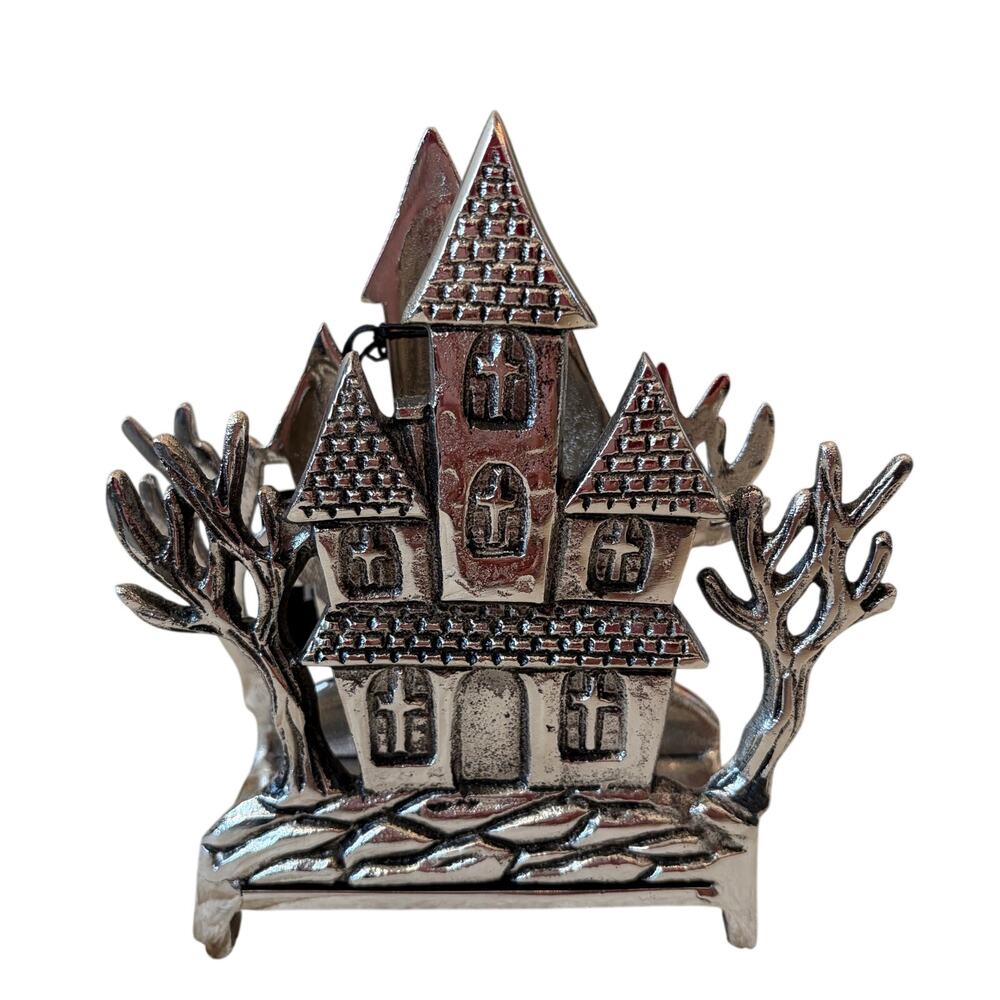 Halloween Haunted House Napkin Holder Pewter Metal Luxury Spooky Decor NEW